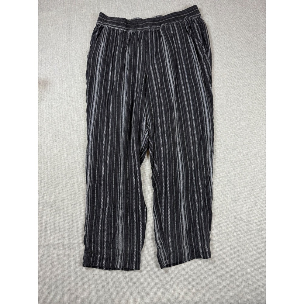 Jessica‎ Simpson Womens Black Grey Striped Elastic Waist Pants Side Pocket L